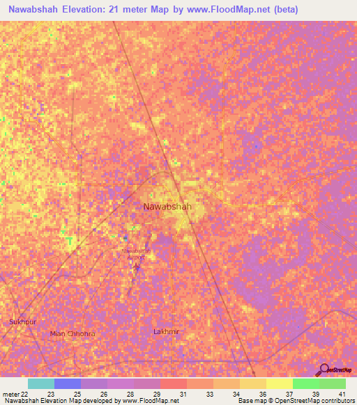 Nawabshah,Pakistan Elevation Map