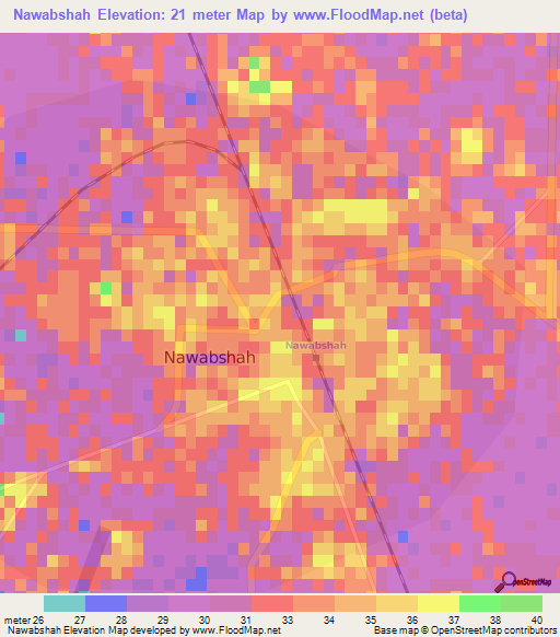 Nawabshah,Pakistan Elevation Map