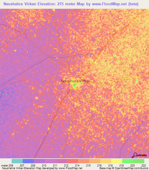 Naushahra Virkan,Pakistan Elevation Map