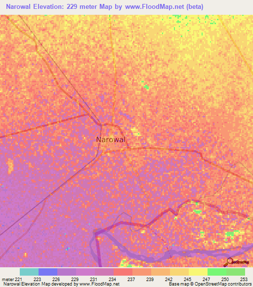 Narowal,Pakistan Elevation Map