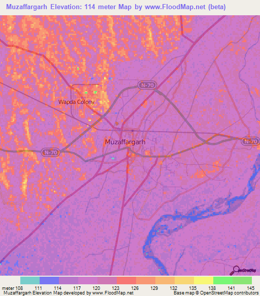 Muzaffargarh,Pakistan Elevation Map