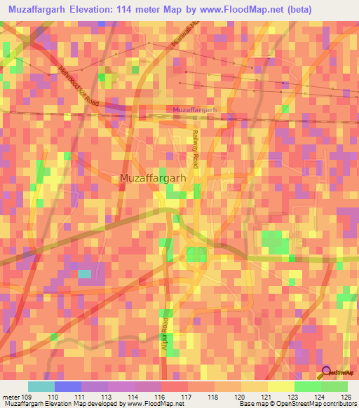 Muzaffargarh,Pakistan Elevation Map