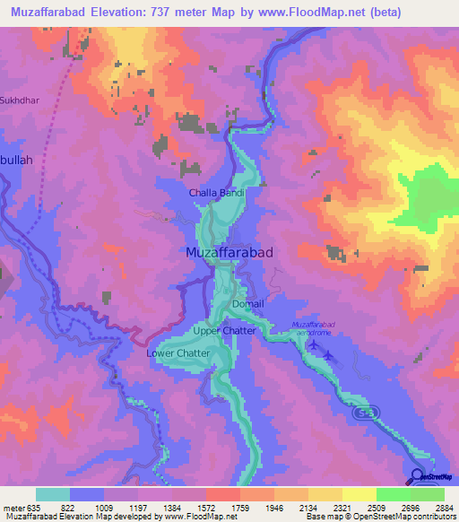 Muzaffarabad,Pakistan Elevation Map