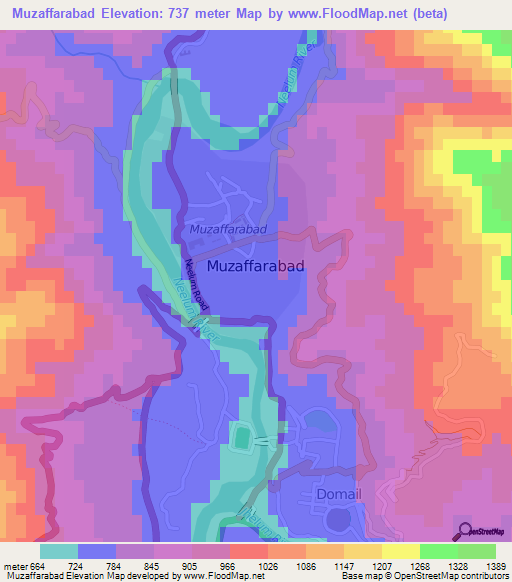 Muzaffarabad,Pakistan Elevation Map