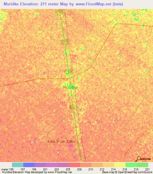 Muridke,Pakistan Elevation Map