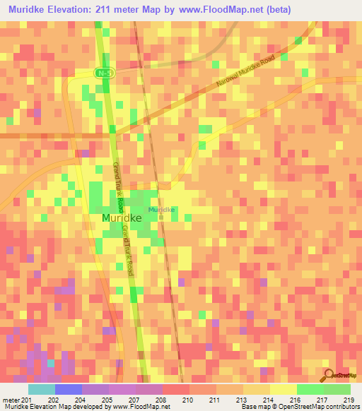 Muridke,Pakistan Elevation Map