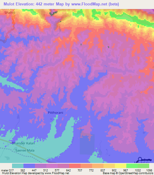 Mulot,Pakistan Elevation Map