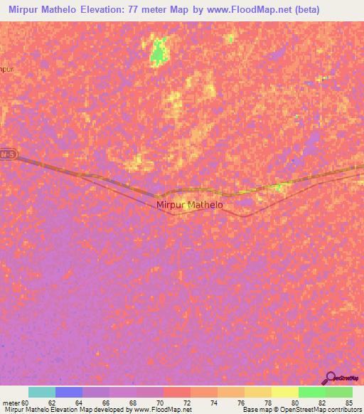 Mirpur Mathelo,Pakistan Elevation Map