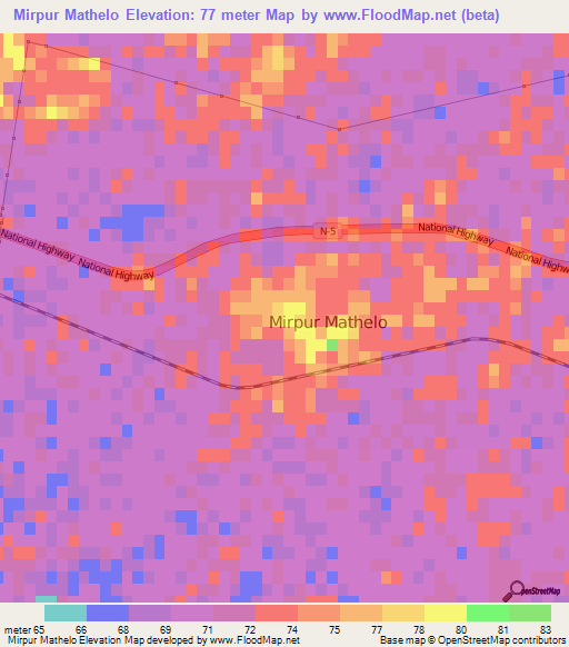 Mirpur Mathelo,Pakistan Elevation Map