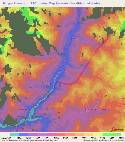 Mirpur,Pakistan Elevation Map