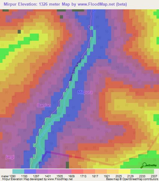 Mirpur,Pakistan Elevation Map