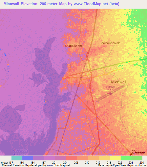 Mianwali,Pakistan Elevation Map