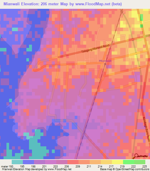 Mianwali,Pakistan Elevation Map