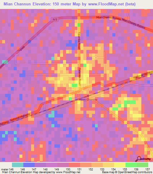 Mian Channun,Pakistan Elevation Map