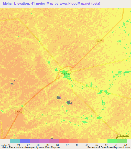 Mehar,Pakistan Elevation Map