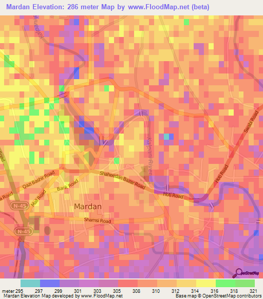 Mardan,Pakistan Elevation Map