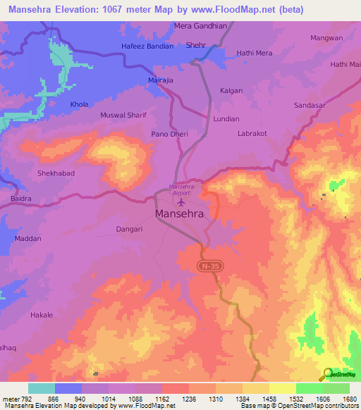 Mansehra,Pakistan Elevation Map