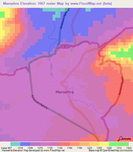 Mansehra,Pakistan Elevation Map