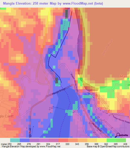 Mangla,Pakistan Elevation Map