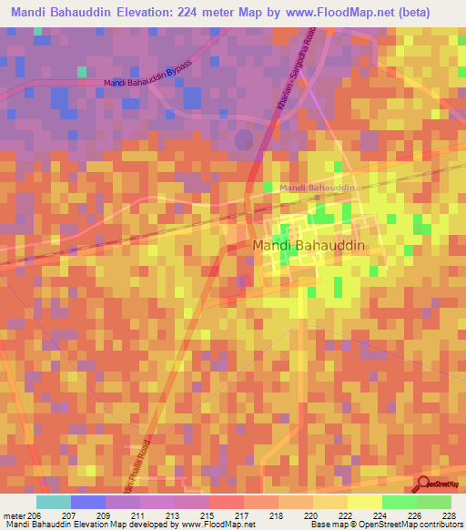 Mandi Bahauddin,Pakistan Elevation Map