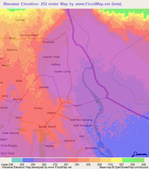 Manawar,Pakistan Elevation Map