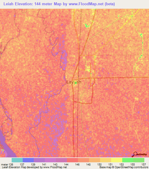 Leiah,Pakistan Elevation Map