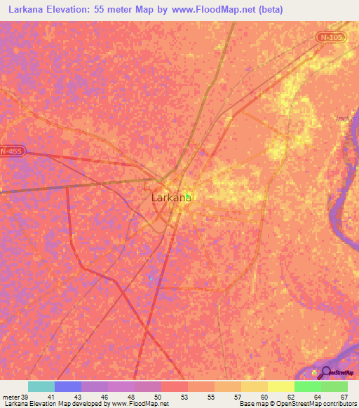 Larkana,Pakistan Elevation Map