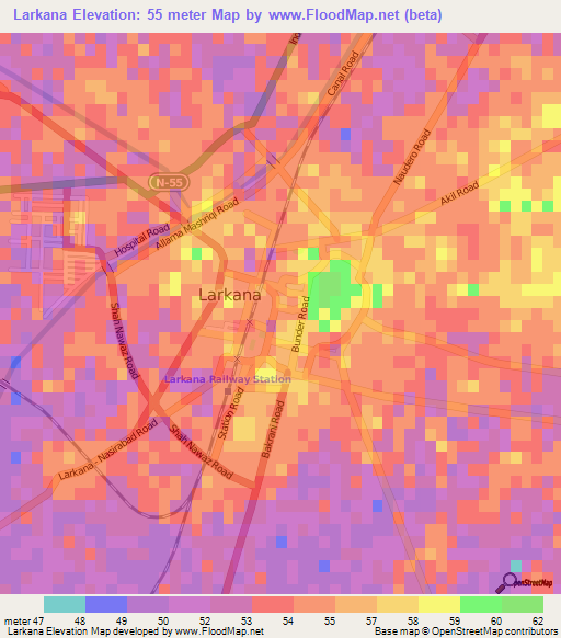 Larkana,Pakistan Elevation Map