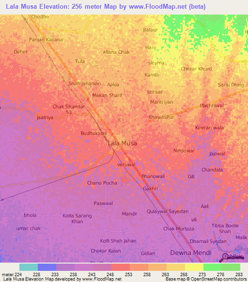 Lala Musa,Pakistan Elevation Map