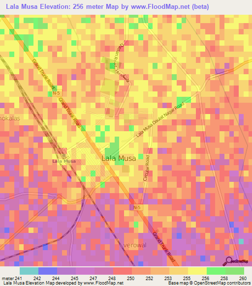 Lala Musa,Pakistan Elevation Map