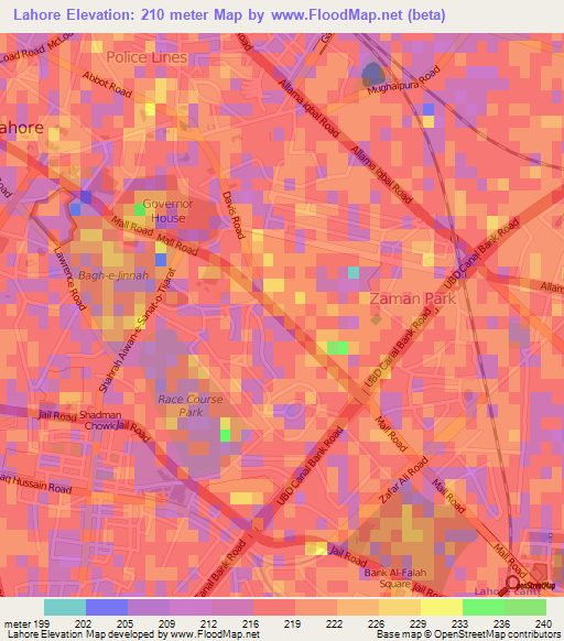 Lahore,Pakistan Elevation Map