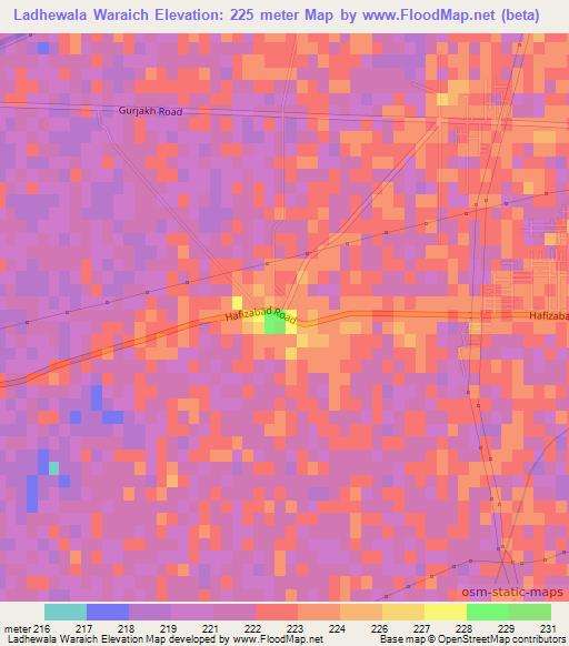 Ladhewala Waraich,Pakistan Elevation Map