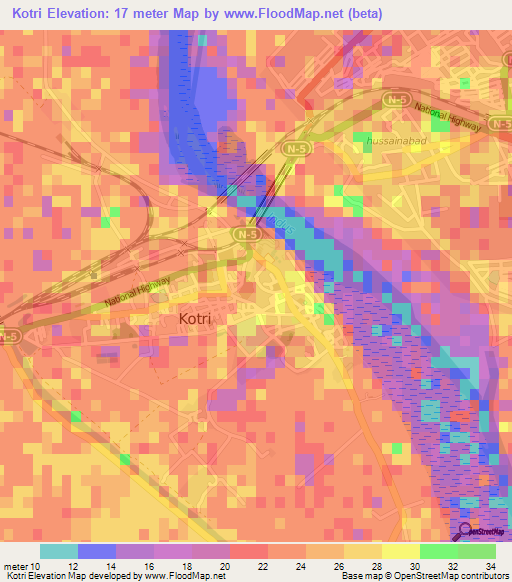 Kotri,Pakistan Elevation Map