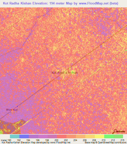 Kot Radha Kishan,Pakistan Elevation Map