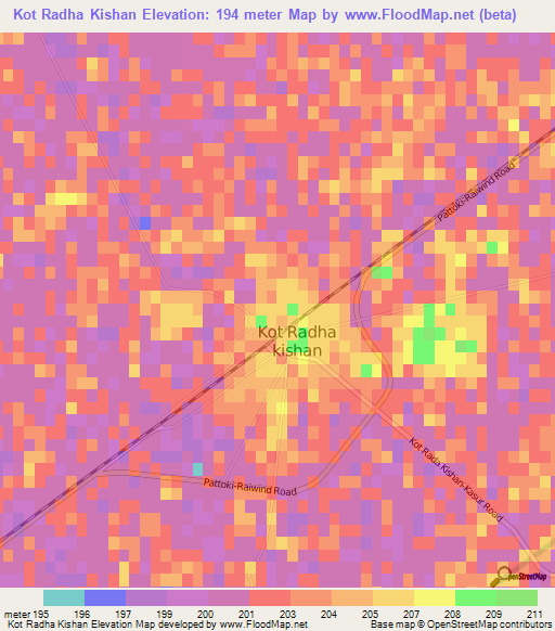 Kot Radha Kishan,Pakistan Elevation Map