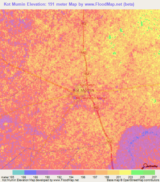 Kot Mumin,Pakistan Elevation Map