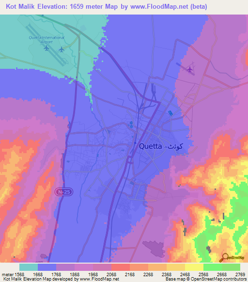 Kot Malik,Pakistan Elevation Map
