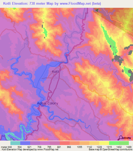 Kotli,Pakistan Elevation Map