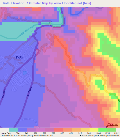 Kotli,Pakistan Elevation Map