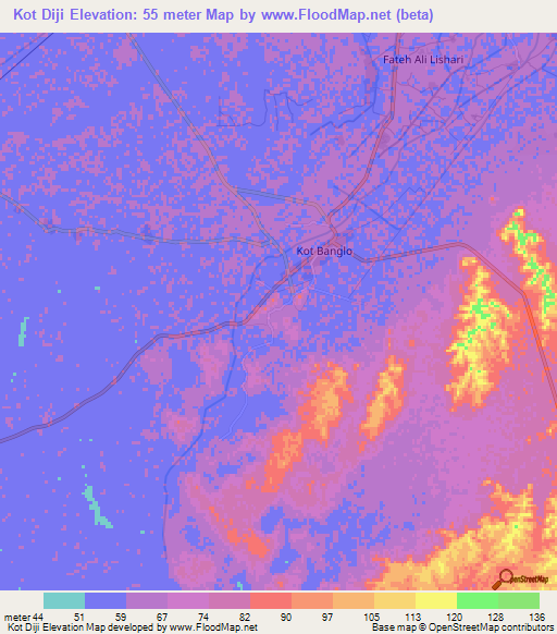 Kot Diji,Pakistan Elevation Map