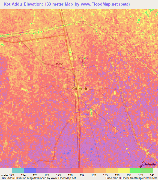 Kot Addu,Pakistan Elevation Map