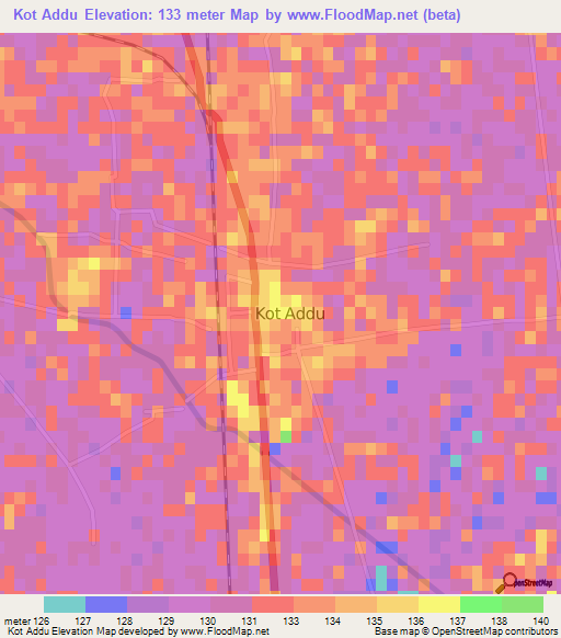 Kot Addu,Pakistan Elevation Map