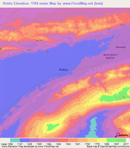 Kohlu,Pakistan Elevation Map