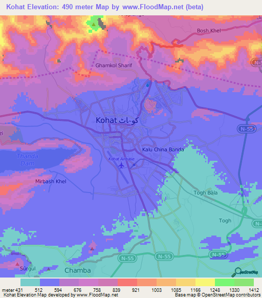 Kohat,Pakistan Elevation Map