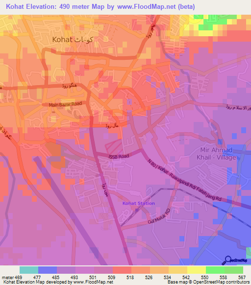 Kohat,Pakistan Elevation Map