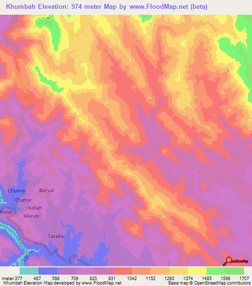 Khumbah,Pakistan Elevation Map