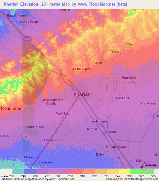 Kharian,Pakistan Elevation Map