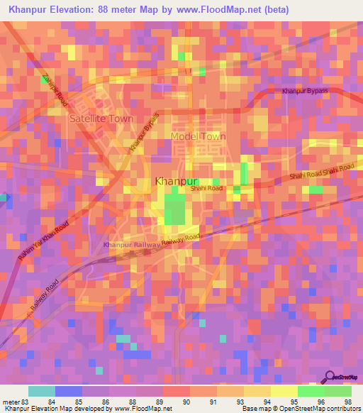 Khanpur,Pakistan Elevation Map