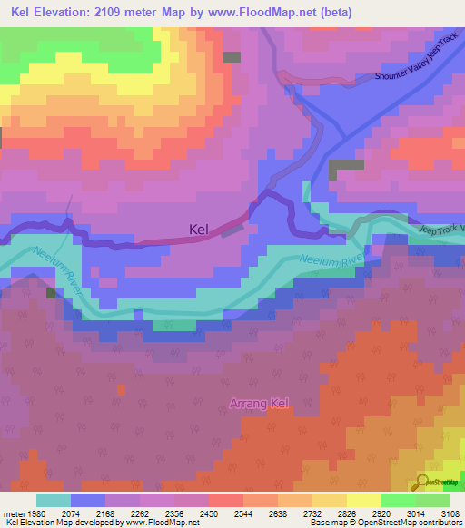 Kel,Pakistan Elevation Map