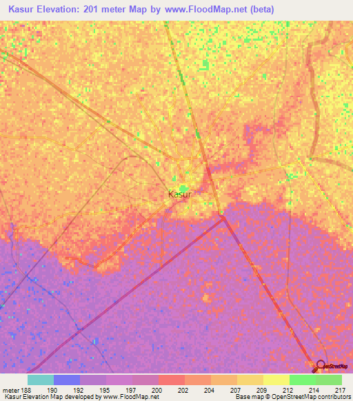 Kasur,Pakistan Elevation Map